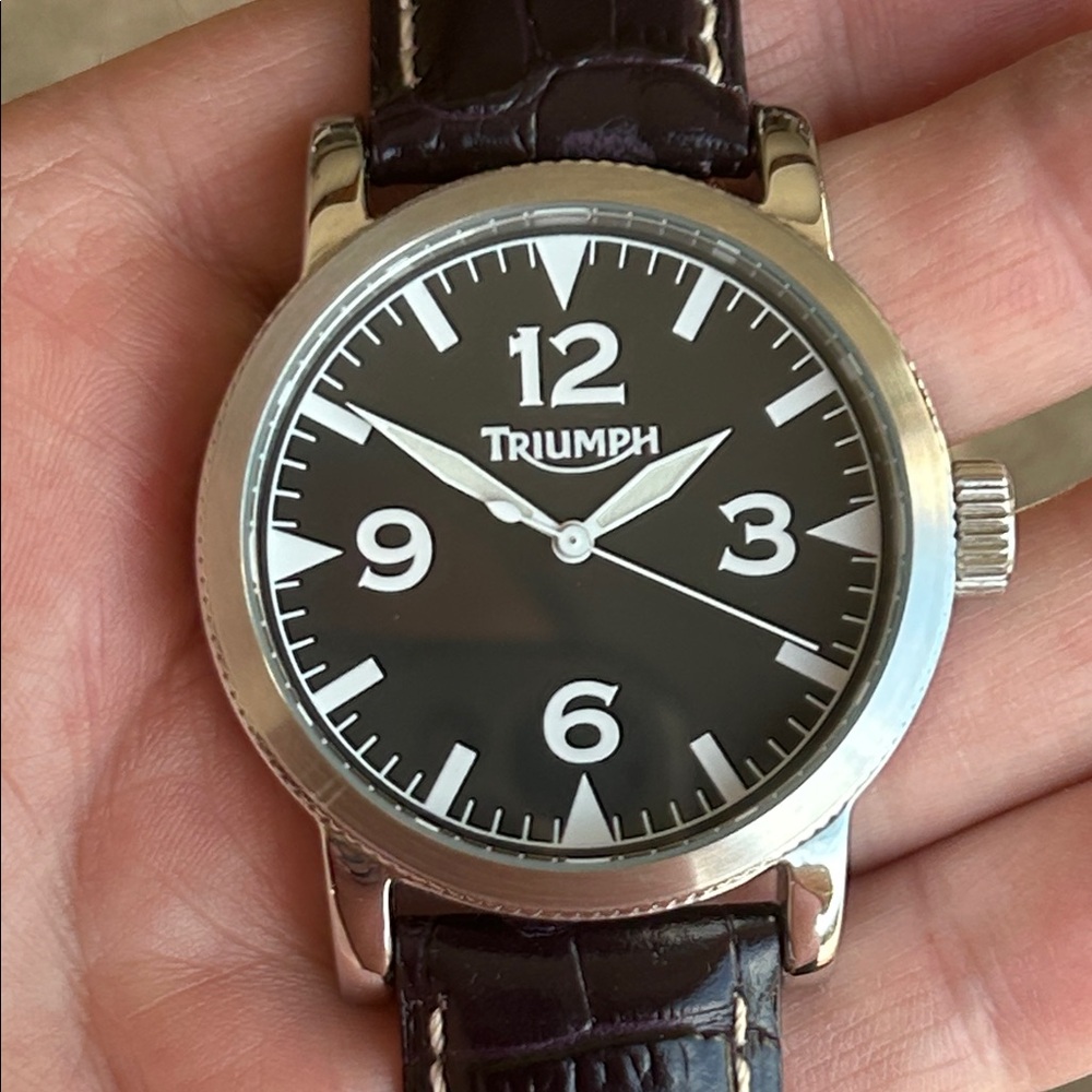Triumph Motorcycle Black Dial Watch with Silver Case